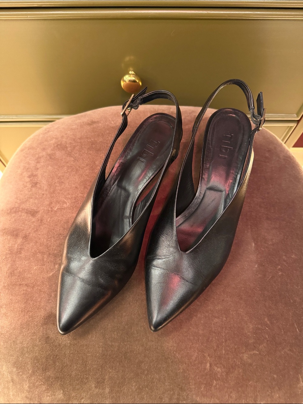 Tibi Black Leather Pointed Slingback Pumps 38